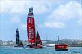 Emirates Great Britain SailGP Team helmed by Giles Scott and New Zealand SailGP Team helmed by Peter Burling in action ahead of the Apex Group Bermuda Sail Grand Prix