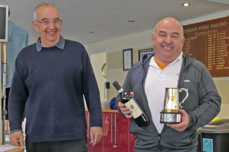 Nick Morgan, winner of the Tankard, with Peter Mitchell, Frensham RSG Sailing Secretary - 10 Rater Tankard at Frensham photo copyright Tony Schlaeppi taken at Frensham Pond Sailing Club and featuring the 10 Rater class