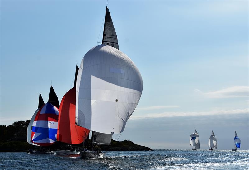 Historic 12 Metres competing in 12m NA Championship participated in an exhibition race back to Newport Harbor on Friday (Sept. 21). Nine-boat fleet had completed three races on Rhode Island Sound, where 12 Metres contended for America's Cup from 1958-83 photo copyright SallyAnne Santos taken at Ida Lewis Yacht Club and featuring the 12m class