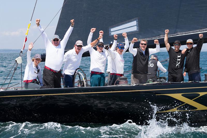 Challenge XII (KA-10) owner/helmsman Jack LeFort (second from left) celebrates victory and a World Championship title after today's final race of the 2019 12 Metre World Championship - photo © Ian Roman