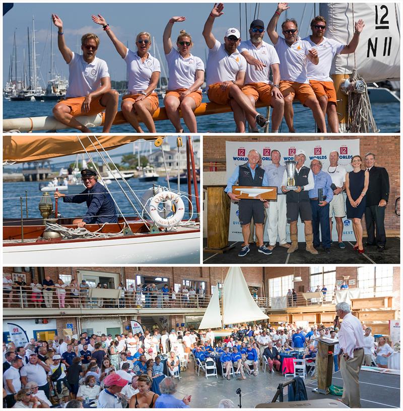 Clockwise from top: Vema III (N-11) in the 12 Metre Parade; Earl McMillen of Onawa (US-6) in parade dress; Courageous (US-12) accepts Waypoints Series Trophy; Awards Ceremony at the International Yacht Restoration School - 12 Metre World Championship - photo © Ian Roman