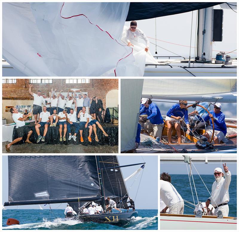Clockwise from top: Crew work on Legacy (KZ-5); Legacy celebrates at the awards ceremony; Helmsman Kevin Hegarty aboard Columbia (US-16); Challenge 12 (KA-12) in its final race; Mauro Pelaschier, helmsman of Nyala (US-12) - 12 Metre World Championship - photo © Ian Roman