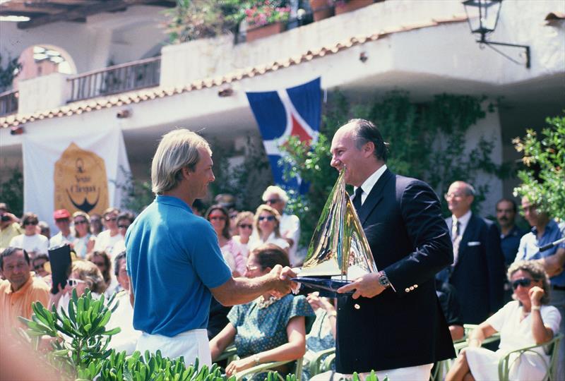 David  Barnes receiving the winners trophy from The Aga Khan  - World 12 Meter Championship Porto Cervo Sardinia June / July 1987 photo copyright PJ Montgomery taken at Royal New Zealand Yacht Squadron and featuring the 12m class