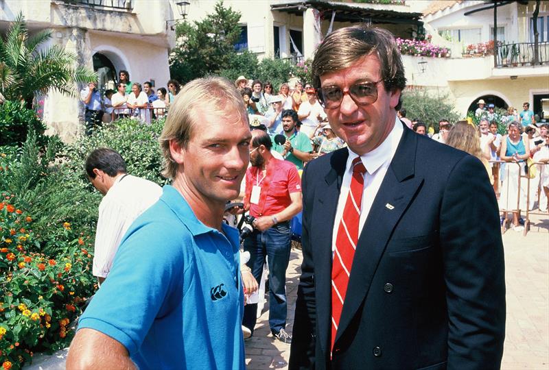 David Barnes (left) with Michael Fay - 12 Metre Worlds, Porto Cervo Sardinia June / July 1987 - photo © PJ Montgomery