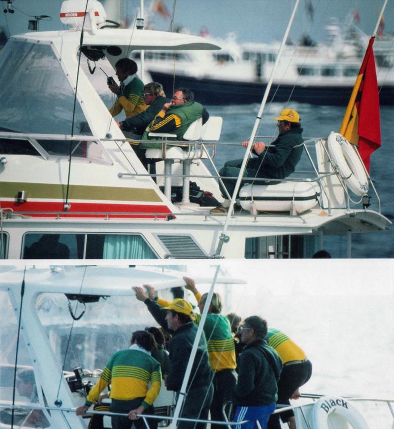 An exercise in body language in the final race. Top after four legs, and bottom after Australia II takes 57secs out of Liberty on Leg 5 - 1983 America's Cup - Newport RI - photo © Paul Darling Collection