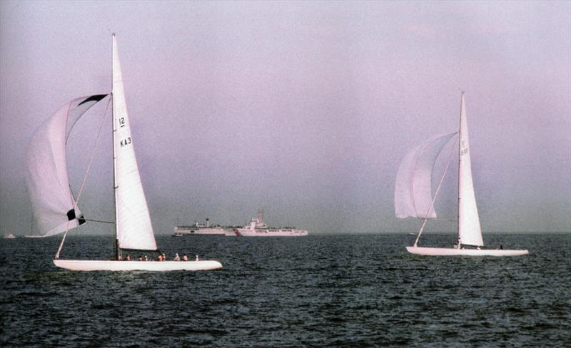 Gretel II creeps past Intrepid on the fifth leg of the 1970 America's Cup to take the lead and win on the water - only to be DSQ'd in a later protest hearing over a startline incident - photo © Paul Darling