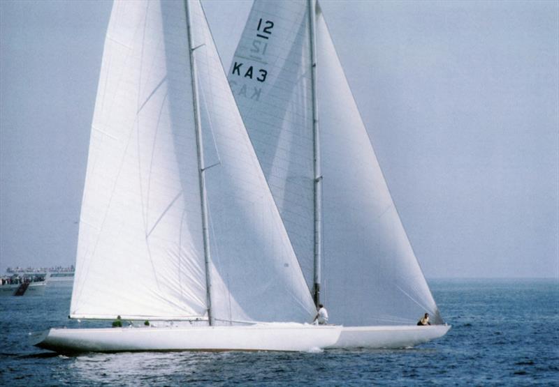 1970 America's Cup  - Gretel II just to leeward of Intrepid (nearest the camera) second before the controversial start line infringement in the second race. Gretel II was held to have been sailing above close hauled course after the start signal and was c - photo © Paul Darling