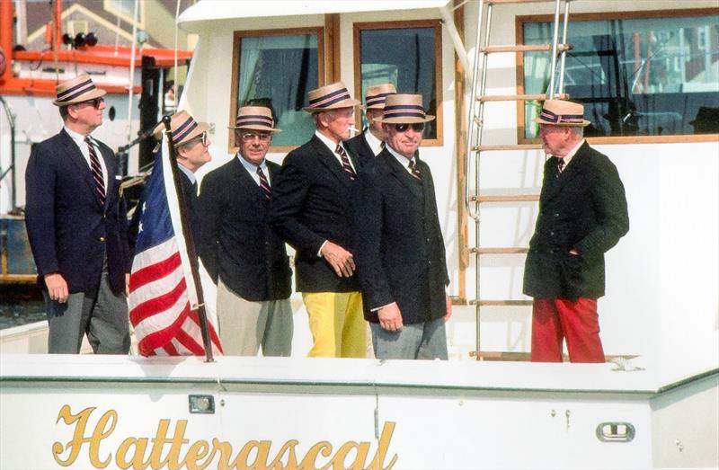 The Straw Hatters (NYYC Selection Committee) pull alongside to excuse Independence from further consideration for the 1977 America' Cup Defence  photo copyright Paul A. Darling taken at  and featuring the 12m class