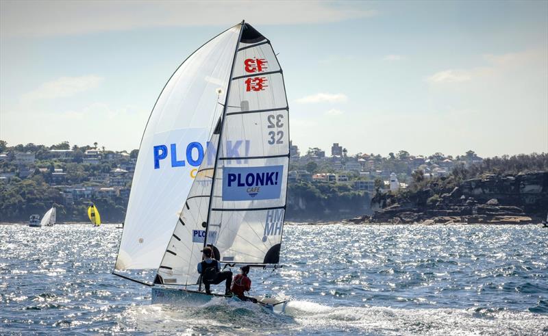 Plonk Cafe helmed by Avril Richardson finishes 3rd in the 2023 Australian 16ft Championships photo copyright SailMedia taken at Manly 16ft Skiff Sailing Club and featuring the 13ft Skiff class