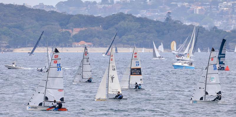 13ft Skiff fleet during Manly 16ft Skiff Sailing Club Short Course Pointscore Day 3 photo copyright SailMedia / Michael Chittenden taken at Manly 16ft Skiff Sailing Club and featuring the 13ft Skiff class