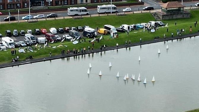Aerial view of the UK (IOM) National Championships 2023 at Fleetwood  photo copyright David Rose taken at Fleetwood Model Yacht Club and featuring the One Metre class