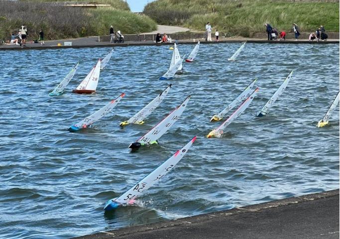 D Heat start during the UK (IOM) National Championships 2023 at Fleetwood  photo copyright Nigel Barrow taken at Fleetwood Model Yacht Club and featuring the One Metre class