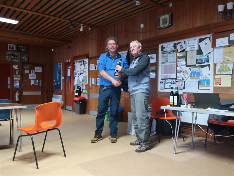 Chipstead SC Radio Sailing IOM Unicorn Trophy: Dave Allinson presenting presenting 3rd placed David Lindsay with his prize photo copyright Stuart Ord-Hume taken at Chipstead Sailing Club and featuring the One Metre class