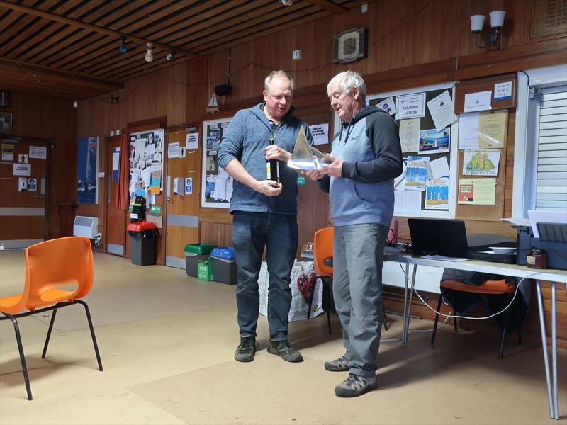 Chipstead SC Radio Sailing IOM Unicorn Trophy: Dave Allinson presenting winner Craig Richards with his prize - photo © Stuart Ord-Hume