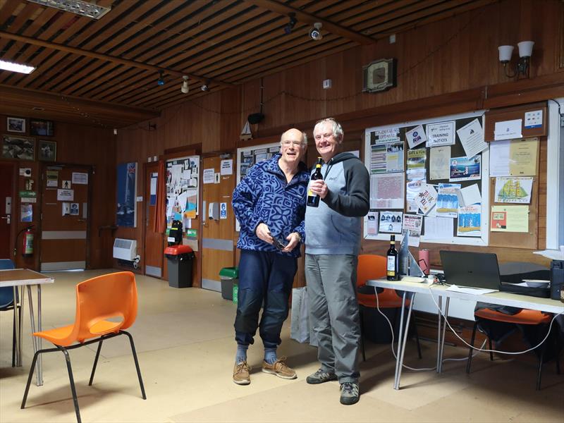 Chipstead SC Radio Sailing IOM Unicorn Trophy: Dave Allinson presenting presenting 2nd placed Nigel Barrow with his prize photo copyright Stuart Ord-Hume taken at Chipstead Sailing Club and featuring the One Metre class