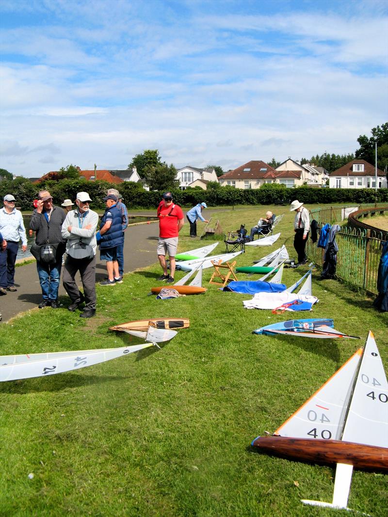 The Yachts Awaiting Action in the 2026 MYA Scottish District IOM Travellers 2 at Paisley Model Yacht Club photo copyright David Smith taken at Paisley Model Yacht Club and featuring the One Metre class
