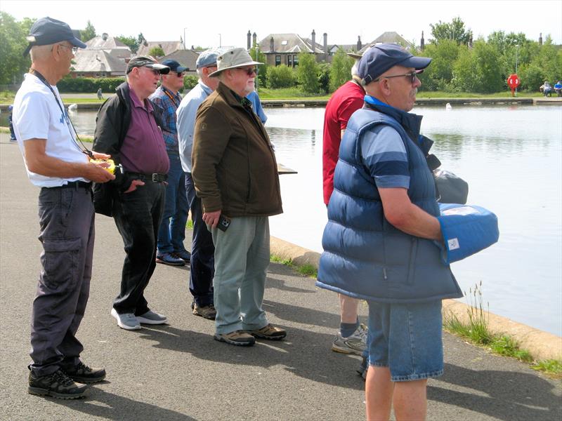 Skippers for Race 1 Heat B during the 2026 MYA Scottish District IOM Travellers 2 at Paisley Model Yacht Club photo copyright David Smith taken at Paisley Model Yacht Club and featuring the One Metre class