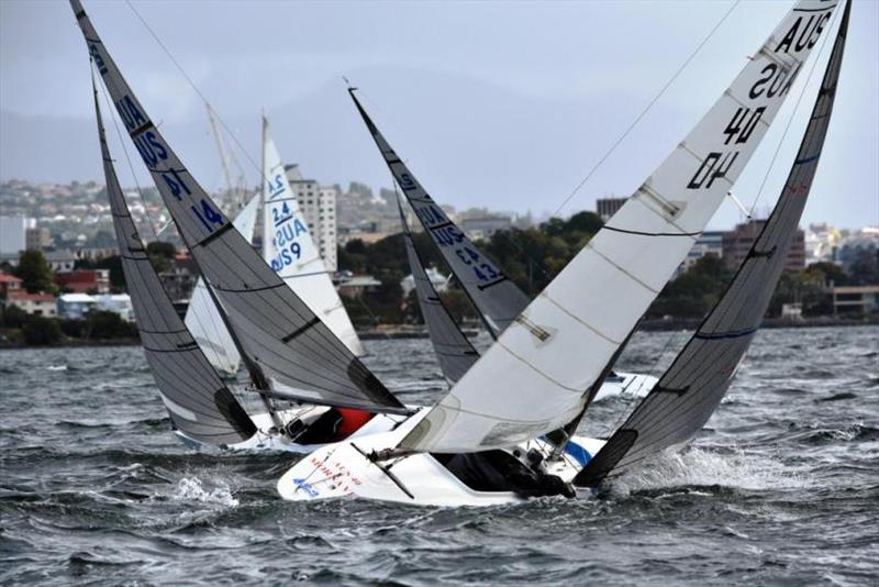 Cross tacks on the Derwent in the 2.4mR nationals today photo copyright Jane Austin taken at Royal Yacht Club of Tasmania and featuring the 2.4m class