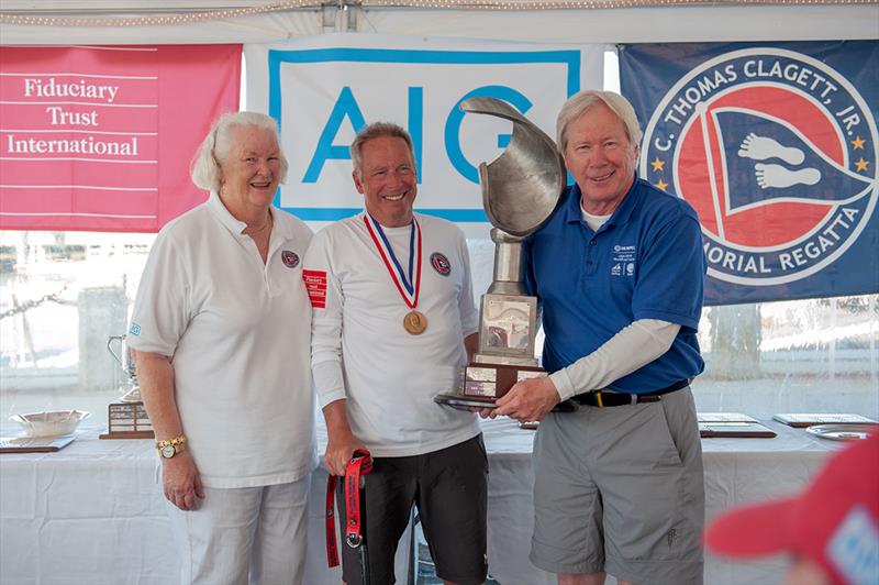 Winner of the Clagett Trophy Peter Eager with Judy Clagett McLennan and Tom Duggan - 17th C. Thomas Clagett, Jr. Memorial Clinic and Regatta 2019 - photo © Ro Fernandez