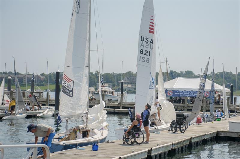 Sonars checking sails waiting for wind day 1 Clagett Regatta and U.S. Para Sailing Championships - photo © Clagett Regatta-Andes Visual