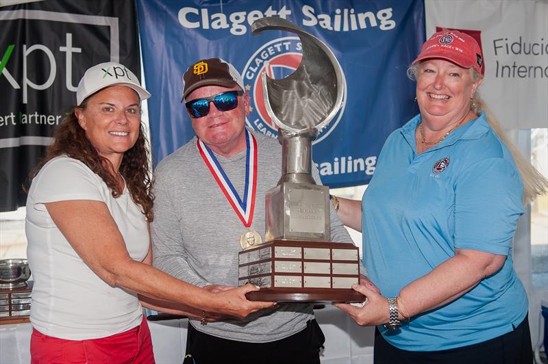 C. Thomas Clagett, Jr. trophy winner Chuck Allen with Julie Wilson XPT and Stephanie McLennan at the 23rd C. Thomas Clagett, Jr. Memorial Clinic and Regatta photo copyright Clagett Sailing- Andes Visual taken at Sail Newport and featuring the 2.4m class