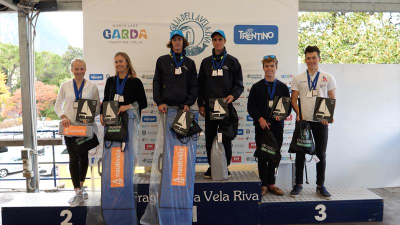 Podium at the 29er Eurocup at Lake Garda photo copyright Elena Giolai taken at Vela Garda Trentino and featuring the 29er class