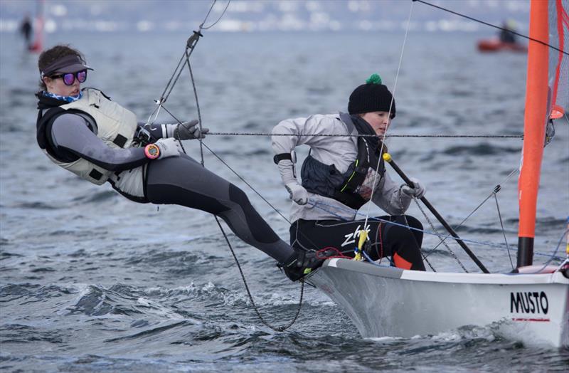 Fellows and Sturrock on day 4 at the 2017 Youth Nationals photo copyright Marc Turner / RYA taken at Largs Sailing Club and featuring the 29er class