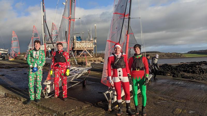 RYA Scotland 29er Christmas Regatta fancy Dress winners on the right - Orri and Stuart photo copyright David Sturrock taken at Dalgety Bay Sailing Club and featuring the 29er class