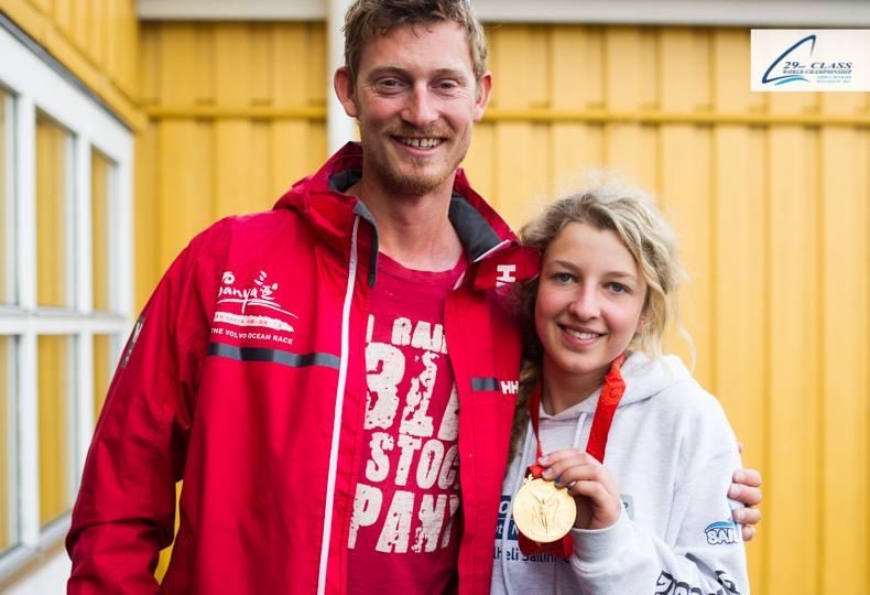 Martin Kirketerp (DEN, 49er gold medallist) and Kim May-Papiliou (GBR)on day 4 of the 29er World Championships photo copyright Robert Hajduk / www.shuttersail.com taken at  and featuring the 29er class