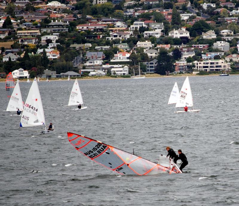Strong gusts saw many capsizes in the Crown Series Bellerive Regatta racing on Saturday photo copyright Jane Austin taken at Bellerive Yacht Club and featuring the 29er class
