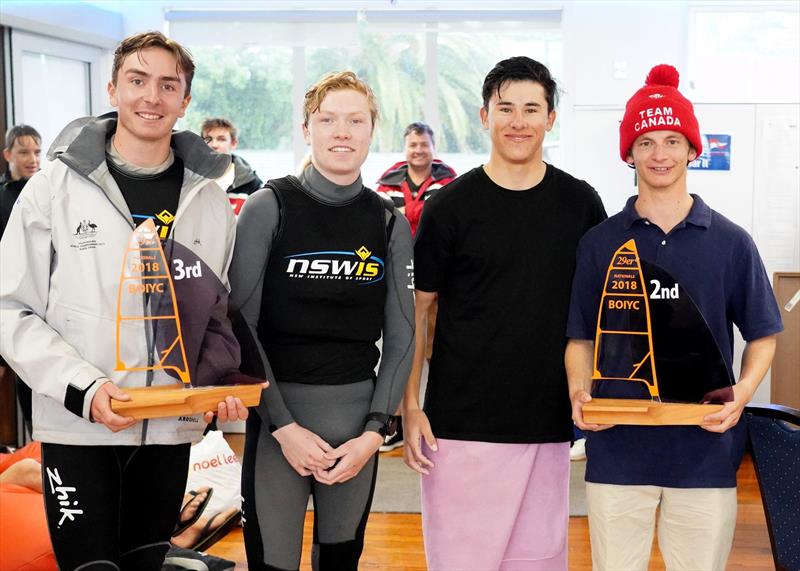 Seb Lardies and Scott McKenzie(right) Henry Larkings and Miles Davey (left) - NZ 29er Nationals, Bay of Islands Yacht Club, June, 2018 photo copyright Bay of Islands Yacht Club taken at Bay of Islands Yacht Club and featuring the 29er class