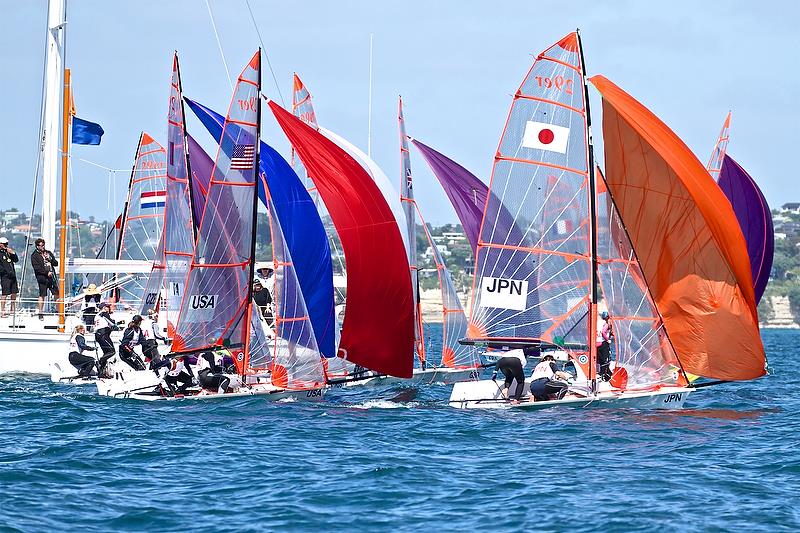Tight finish in the 2016 Youth Worlds, Torbay, New Zealand photo copyright Richard Gladwell taken at  and featuring the 29er class