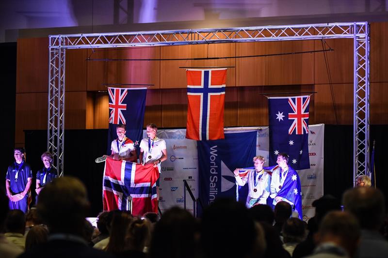 Henry Larkings and Miles Davey podium - 2018 Youth Sailing World Championships  photo copyright James Tomlinson / / World Sailing taken at  and featuring the 29er class