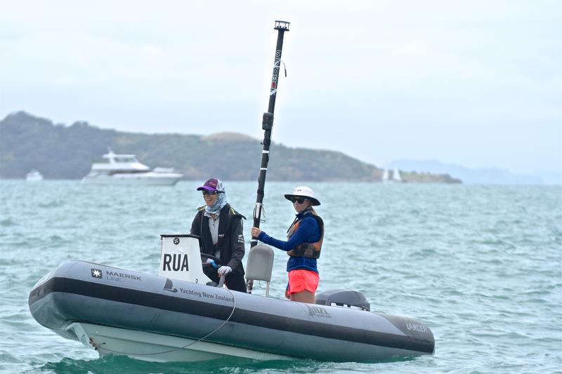  Double Olympic medalist Jo Aleh (left) in the coach boat - Day 2 - Oceanbridge NZL Sailing Regatta - February 2, 2019 - photo © Richard Gladwell