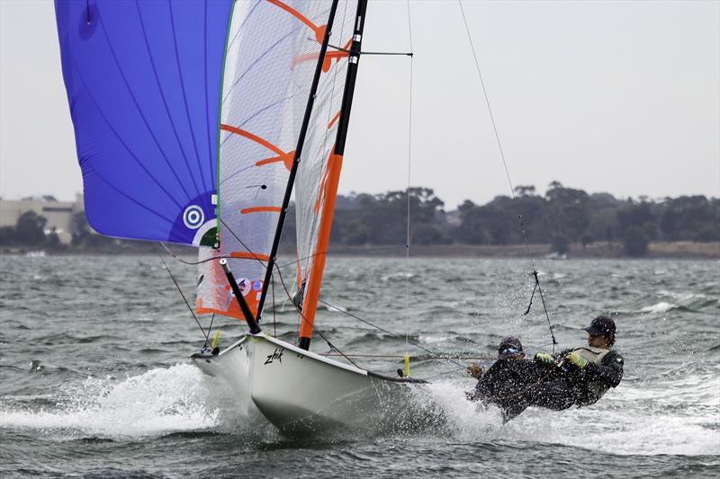 Yeah Baby Skippered by Oscar Henderson and crewed by Patrick Distefano working hard with the kite. - photo © Alex McKinnon Photography