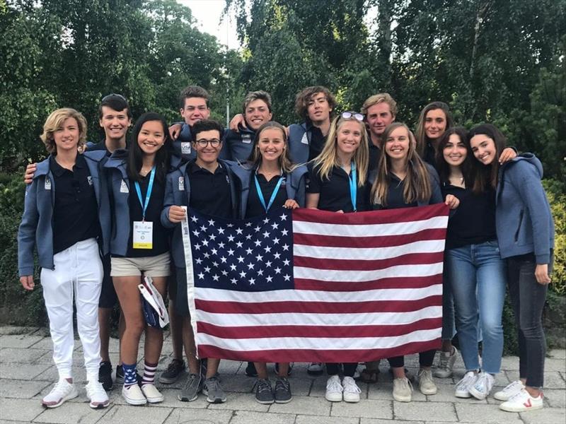 Pictured: 2019 U.S. Youth Sailing World Championship Team; Back (left to right): Ethan Froelich, Alexander Temko, Jack Sutter, Oliver Duncan, Connor Nelson, Dominique Stater; Front: Stephan Baker, Yumi Yoshiyasu, Oliver Hurwitz, Maddie Hawkins, Grace Aust photo copyright US Sailing taken at  and featuring the 29er class
