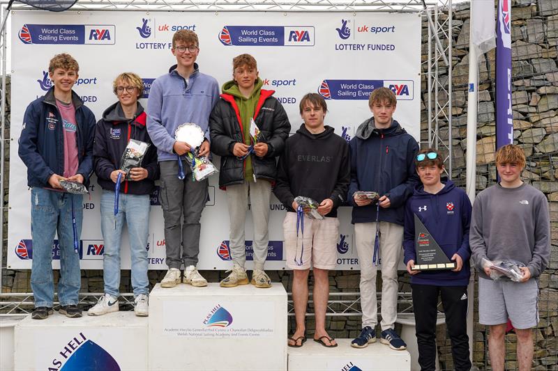 29er Podium in the 2022 RYA Youth Nationals in Pwllheli photo copyright Richard Aspland / RYA taken at Plas Heli Welsh National Sailing Academy and featuring the 29er class