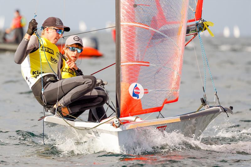 Remain number one by far within the strong 29er Euro Cup fleet in Kiel: Lee Rush and Sebastian Menzies from New Zealand photo copyright ChristianBeeck.de / Kieler Woche taken at Kieler Yacht Club and featuring the 29er class