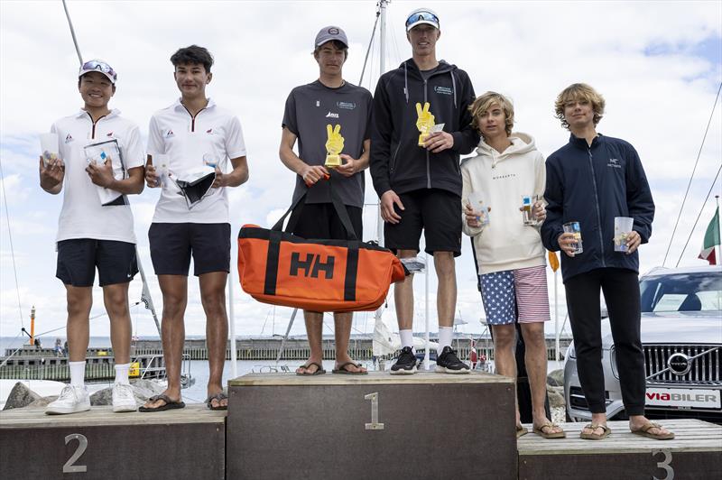 George Lee Rush and Seb Menzies top the podium (NZL 3025 - Wakatere Boating Club, Murray's Bay SC) at 29er European Championship - 4, July 2022 - photo © Mogens Hansen