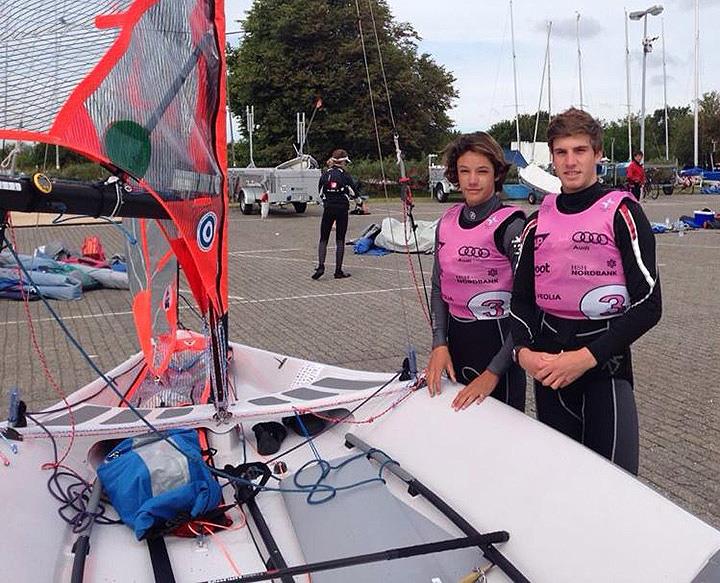 Jim (left) with Shaun Connor at the 29er Euros in 2014 photo copyright Archive taken at Australian 18 Footers League and featuring the 29er class