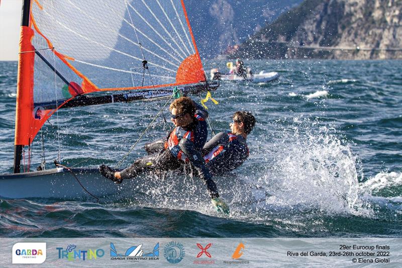 29er Eurocup at Lake Garda Day 3 photo copyright Elena Giolai taken at Fraglia Vela Riva and featuring the 29er class