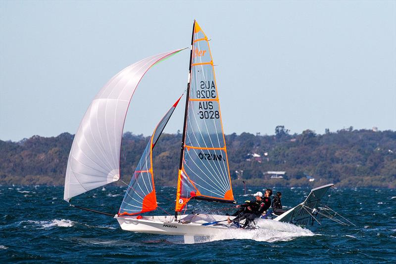Tyler Dransfield and Jamie Stodart at the 2022 29er nationals at Manly, Queensland photo copyright Hugh Stodart taken at Australian 18 Footers League and featuring the 29er class