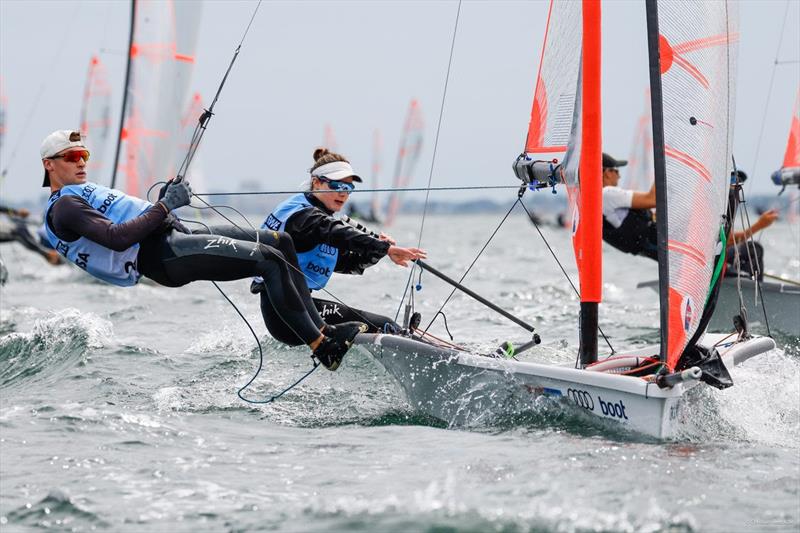 Irish sister-brother crew Clementine and Nathan van Steenberge is the top team after seven races in the 29er Eurocup series regatta at Kiel Week - photo © Kiel Week / ChristianBeeck.de