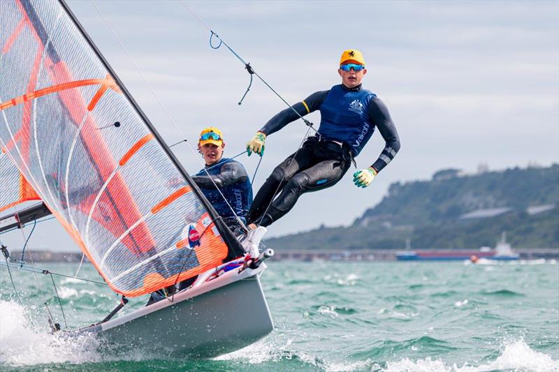 Ben Crafoord with Jacob Marks - 2023 29er Worlds photo copyright Digital Sailing taken at Weymouth & Portland Sailing Academy and featuring the 29er class