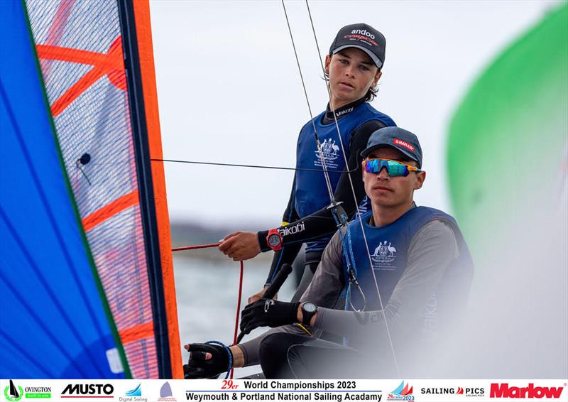 Joel Beashel and  Logan Radford - 2023 29er Worlds photo copyright Kristian Joos taken at Weymouth & Portland Sailing Academy and featuring the 29er class