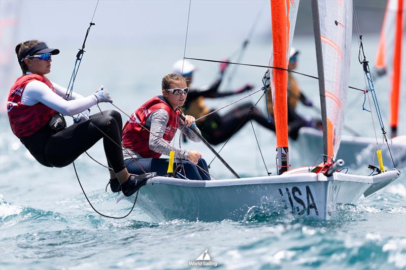 USA's Laura Hamilton & Carolina Zager during the 2023 Youth Sailing World Championships - photo © Gabriel Heusi / World Sailing