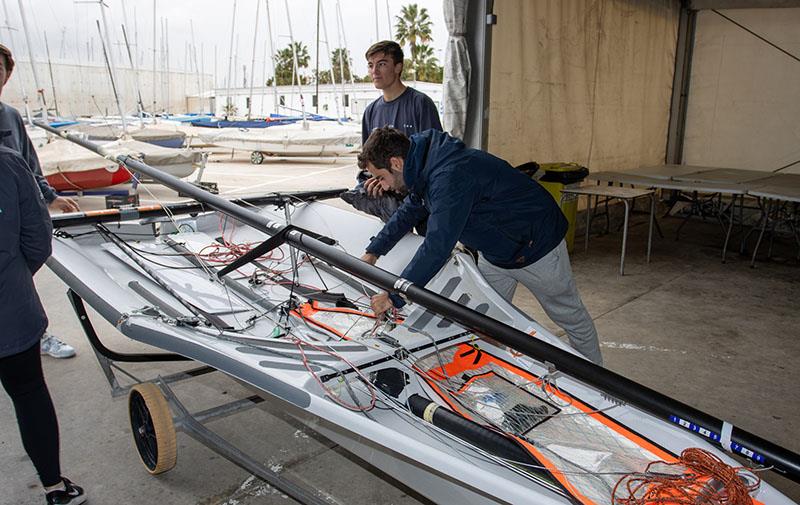 The 29er fleet finalizing preparations at the RCNV Regatta Base photo copyright Pep Portas | RCNV taken at  and featuring the 29er class
