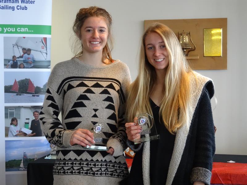 Jenny Cropley and Emma Baker (3rd, first girls and ISAF boat) at the Noble Marine 420 End of Season Championship photo copyright Liz Smallwood taken at Grafham Water Sailing Club and featuring the 420 class