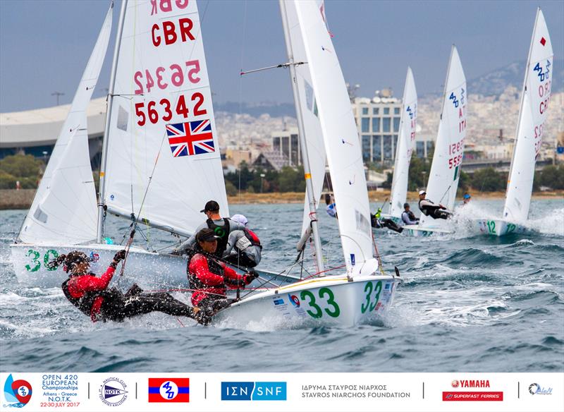 Carlotta SCODNIK and Camilla SCODNIK (ITA) on day 3 of the 420 Open European Championships in Athens photo copyright Nikos Alevromytis / AleN taken at Nautical Club of Tzitzifies Kallithea and featuring the 420 class