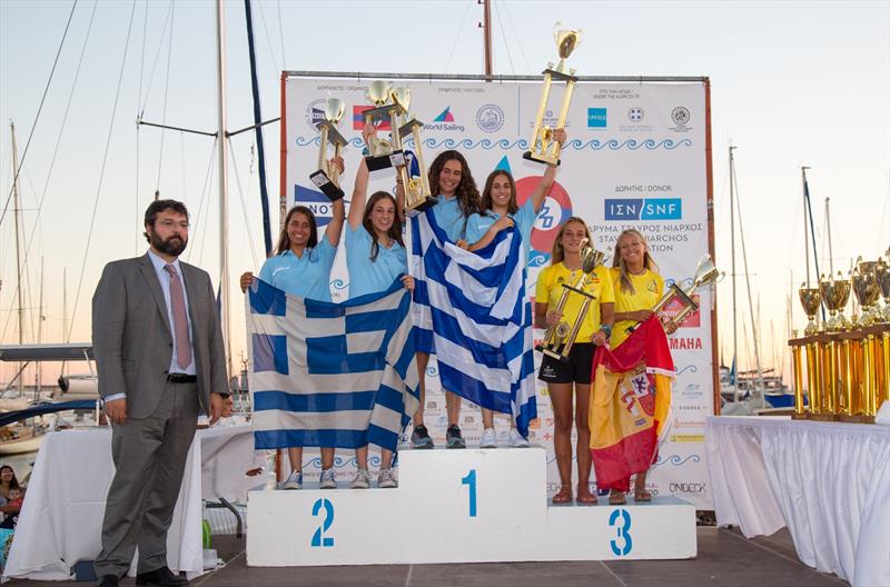 420 U17 Ladies Medallists at the 420 Open European Championships in Athens photo copyright Nikos Alevromytis / AleN taken at Nautical Club of Tzitzifies Kallithea and featuring the 420 class